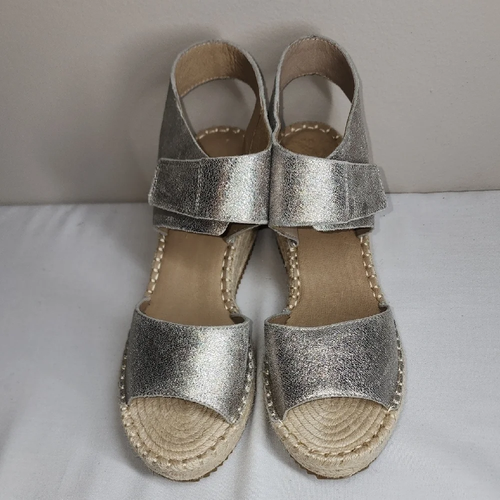 Eileen Fisher Silver Espadrille Wedges with Metallic Finish